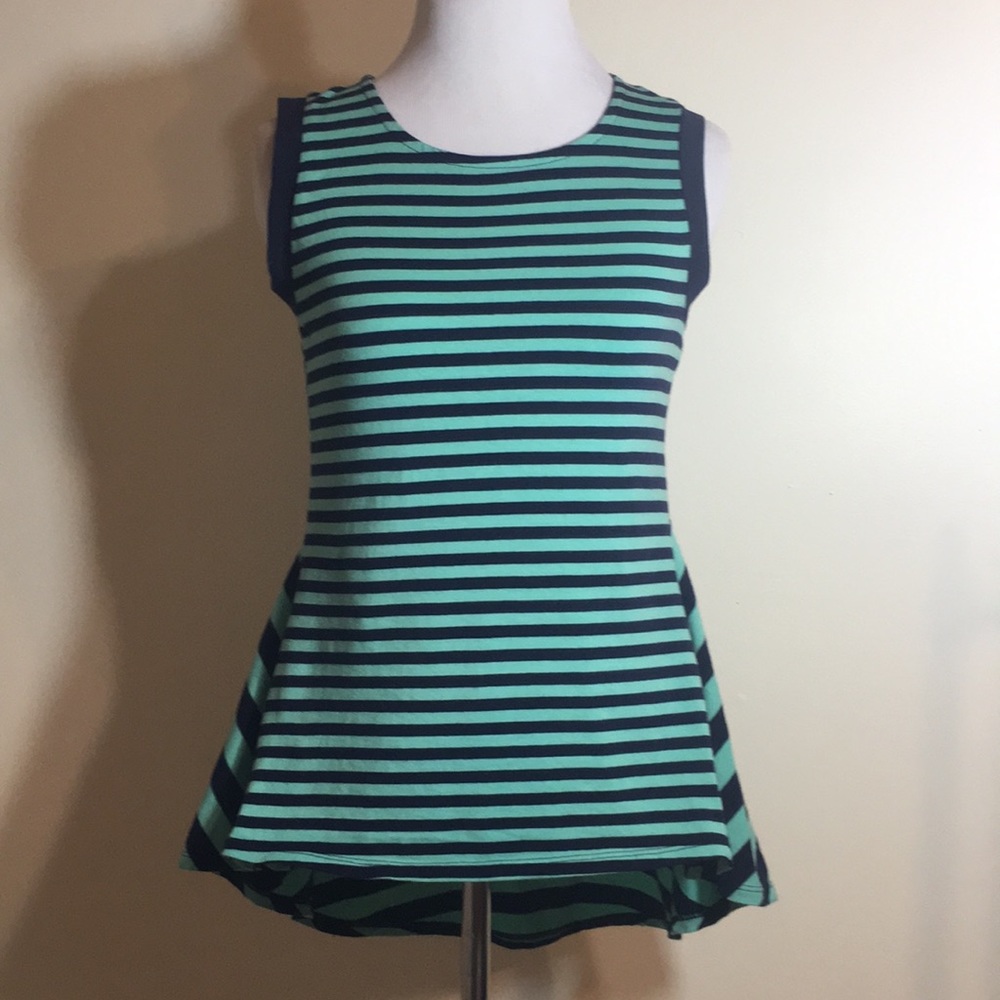 Monteau mint green and navy striped tank